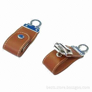 Orange leather USB flash drive with high-transfer speed, supports customized logos, elegant package